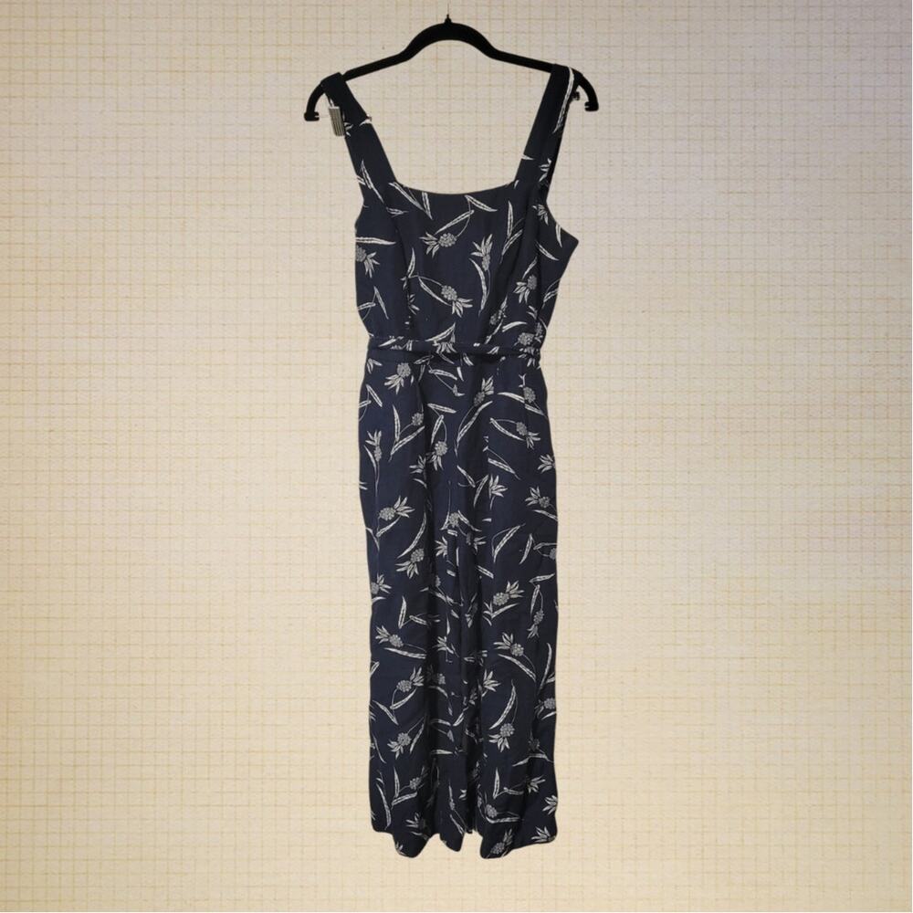 Modern Classic Ann Taylor Petite Wide Leg Cotton Linen Jumper Size 2 Floral Navy